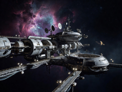Futuristic deep space station landscape for Sci-Fi Classics detail breakdown